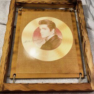 Elvis Picture Of 45 Record Mounted On Wood In Wooden Frame